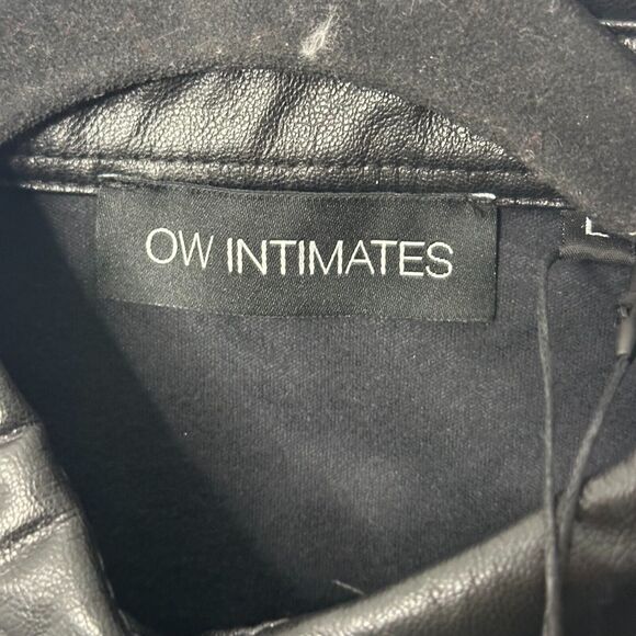 NEW OW Intimates Ella Mini Dress L Black Womens Faux Leather Button Front Collar - Picture 5 of 9